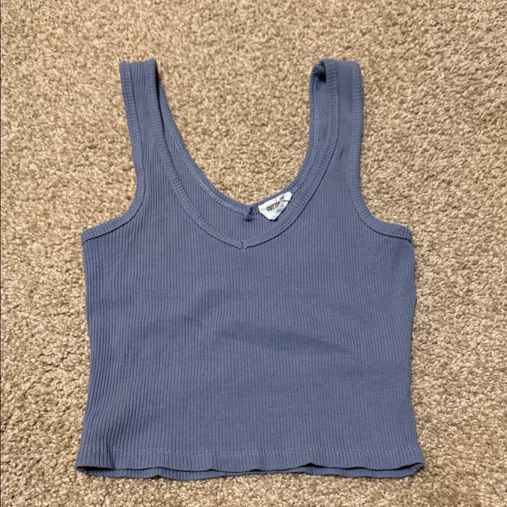 Cotton On Blue Ribbed Crop Top